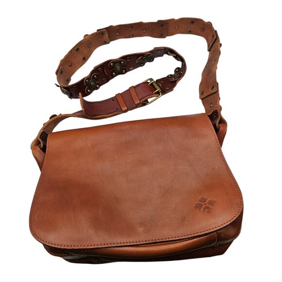 Patricia Nash Amerina Guitar Strap Leather Crossbody Bag Brown
